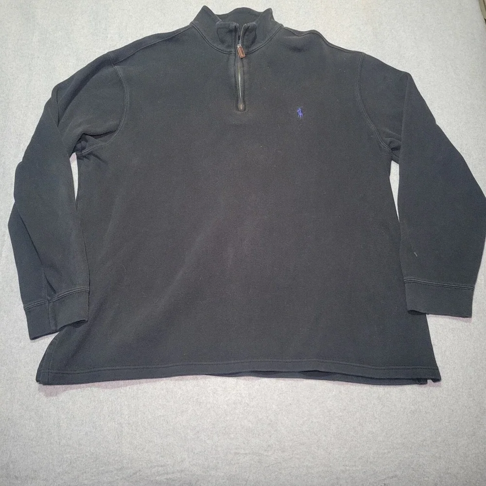 Polo Ralph Lauren Mens Black Quarter Zip‎ Pullover Cotton Knit Sweater Purple
